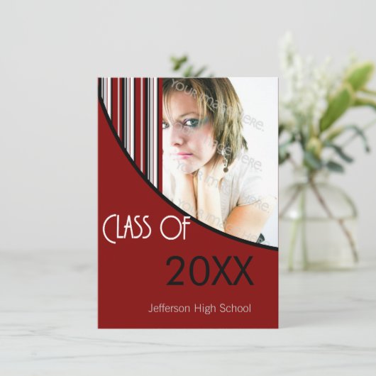 Mod Stripes Graduparty nodigt Red Black uit Kaart (Staand voorkant)