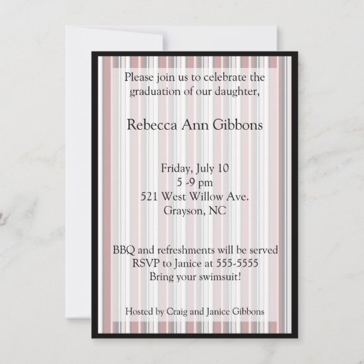 Mod Stripes Graduparty nodigt Red Black uit Kaart (Achterkant)