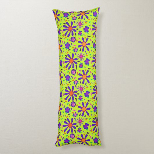 Mod Style Flowers op Peridot Green Lichaamskussen (Achterkant (Verticaal))