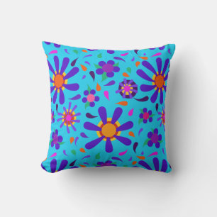 Mod Style Purple Flowers op Aqua Blue Kussen