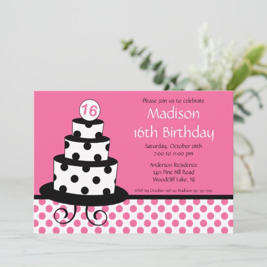 Mod Sweet Sixteen Birthday Party Invitation Kaart (Staand voorkant)