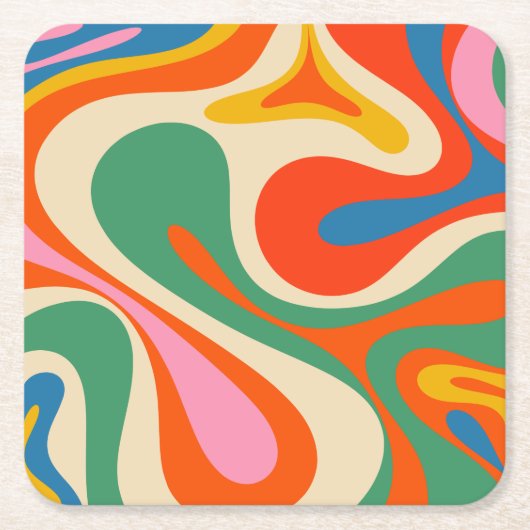 Mod Swirl Retro Trippy Colorful Abstract Patroon Kartonnen Onderzetters (Voorkant)
