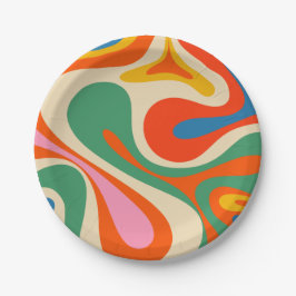 Mod Swirl Retro Trippy Colorful Abstract Patroon Papieren Bordje