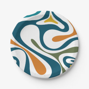 Mod Swirl Trippy Retro Modern Abstract Patroon Papieren Bordje