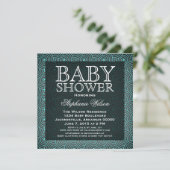 Mod Swirls Baby shower Invite, Aqua Kaart (Staand voorkant)