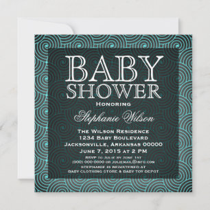 Mod Swirls Baby shower Invite, Aqua Kaart
