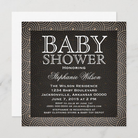 Mod Swirls Baby shower Invite, Beige Kaart (Voorkant / Achterkant)
