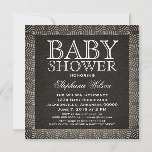 Mod Swirls Baby shower Invite, Beige Kaart (Voorkant)