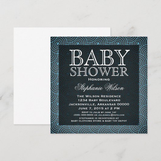Mod Swirls Baby shower Invite, Blue Kaart (Voorkant / Achterkant)