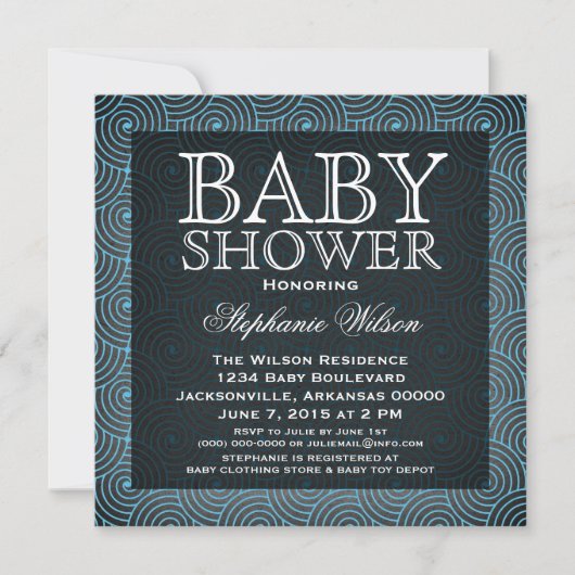 Mod Swirls Baby shower Invite, Blue Kaart (Voorkant)