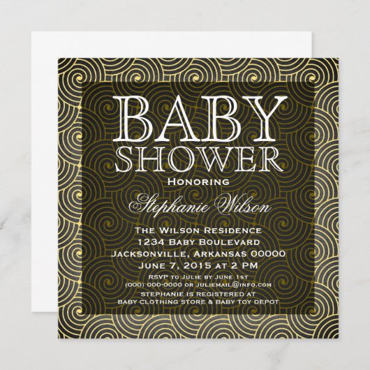 Mod Swirls Baby shower Invite, Geel Kaart (Voorkant / Achterkant)