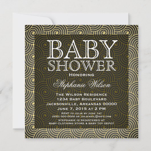 Mod Swirls Baby shower Invite, Geel Kaart (Voorkant)