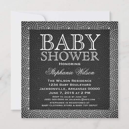 Mod Swirls Baby shower Invite, Ivory Kaart (Voorkant)