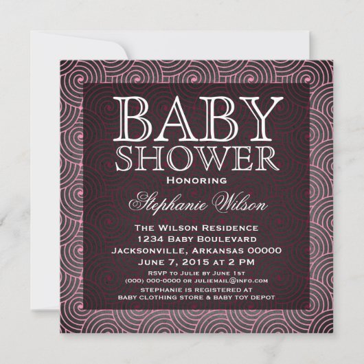 Mod Swirls Baby shower Invite, Roze Kaart (Voorkant)