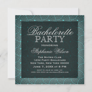 Mod Swirls Bachelorette Party Invite, Aqua Kaart