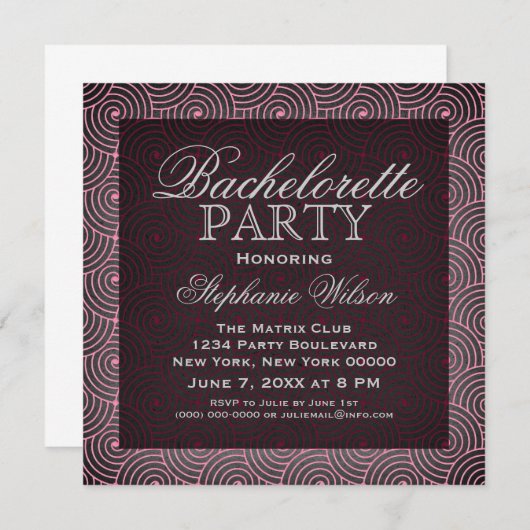 Mod Swirls Bachelorette Party Invite, Roze Kaart (Voorkant / Achterkant)