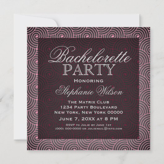 Mod Swirls Bachelorette Party Invite, Roze Kaart (Voorkant)