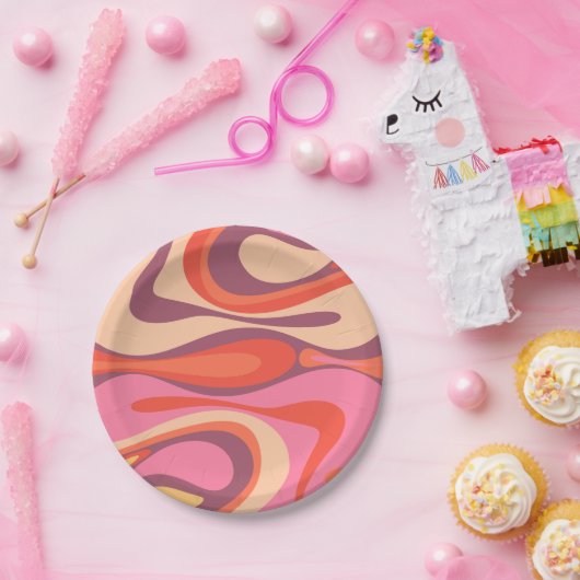 Mod Thang Trippy Retro Modern Abstract Patroon Papieren Bordje (Feest)