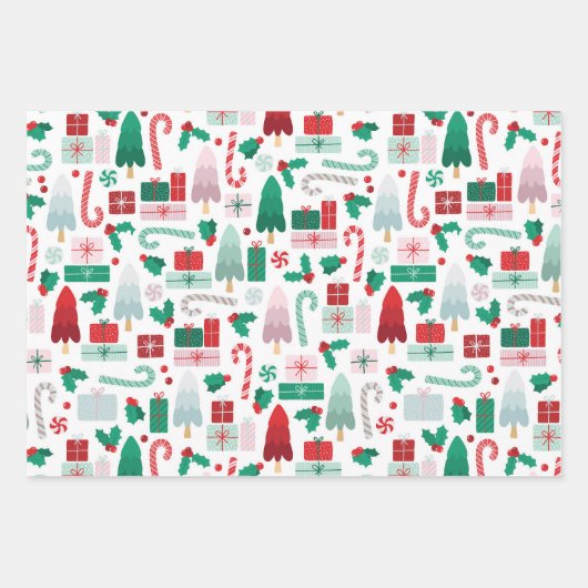 Mod Trees & Cadeaus Holiday Inpakpapier Vel (Voorkant)