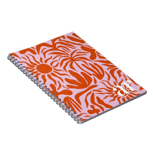 Mod Tropical Boho Roze + Sinaasappel Patroon Monog Notitieboek (Rechterzijde)