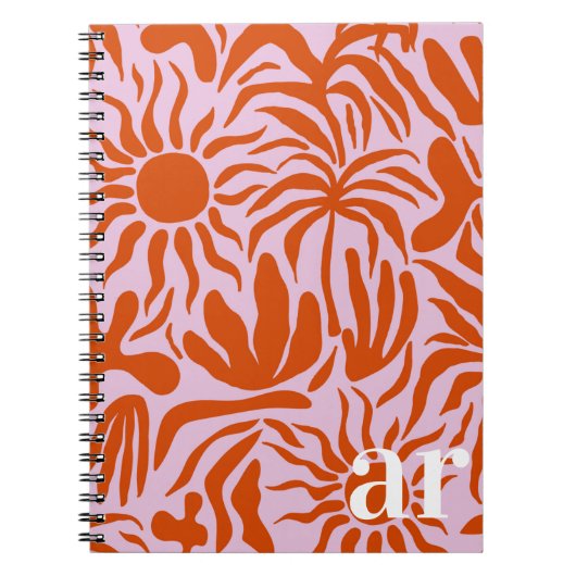 Mod Tropical Boho Roze + Sinaasappel Patroon Monog Notitieboek (Voorkant)