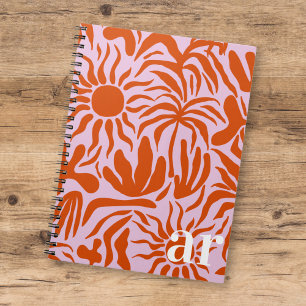 Mod Tropical Boho Roze + Sinaasappel Patroon Monog Notitieboek