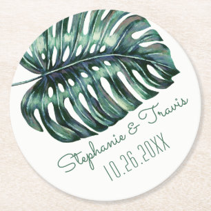 Mod Tropical Palm Leaf Monstera Greenery Ronde Kartonnen Onderzetter
