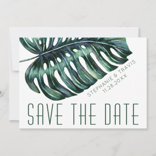 Mod Tropics Monstera Leaf Bruiloft Save The Date (Voorkant)