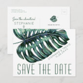 Mod Tropics Monstera Leaf Save the Date Briefkaart (Voorkant / Achterkant)