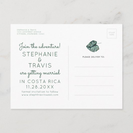 Mod Tropics Monstera Leaf Save the Date Briefkaart (Achterkant)