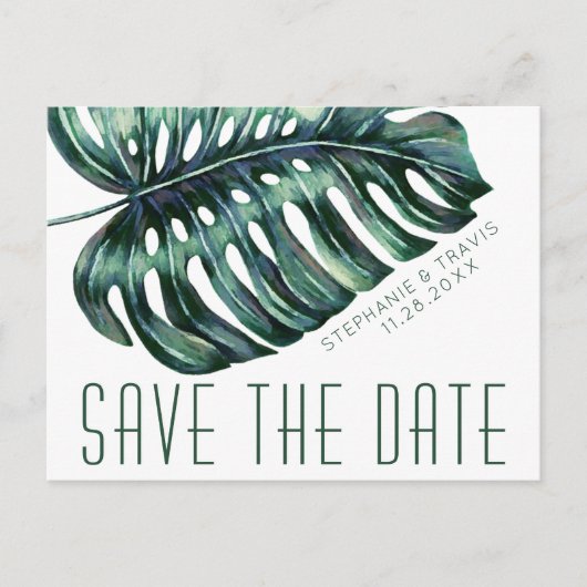 Mod Tropics Monstera Leaf Save the Date Briefkaart (Voorkant)