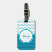 Mod Turquoise Blue Polka Dots Monogram met naam Bagagelabel (Voorkant verticaal)