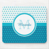 Mod Turquoise Blue Polka Dots Monogram met naam Muismat (Voorkant)