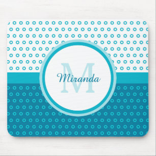 Mod Turquoise Blue Polka Dots Monogram met naam Muismat