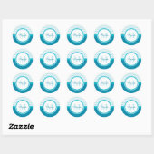 Mod Turquoise Blue Polka Dots Monogram met naam Ronde Sticker (Vel)