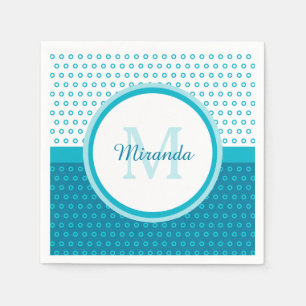 Mod Turquoise Blue Polka Dots Monogram met naam Servet