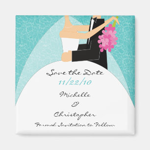 Mod turquoise Bride & Groom sparen de Datum Magnet