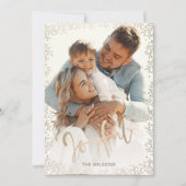 Mod typografie eenvoudig vrolijke roze gouden foto feestdagenkaart (Voorkant)