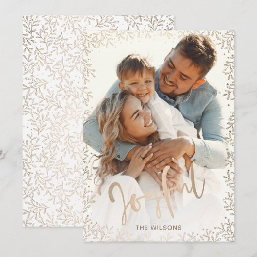 Mod typografie eenvoudig vrolijke roze gouden foto feestdagenkaart (Voorkant / Achterkant)