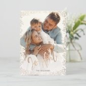 Mod typografie eenvoudig vrolijke roze gouden foto feestdagenkaart (Staand voorkant)