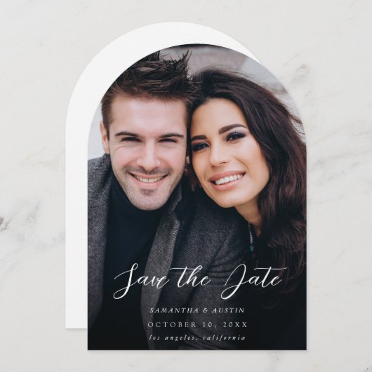 MOD V Foto Elegant Save the Date - Donkerder Arc Kaart (Voorkant / Achterkant)