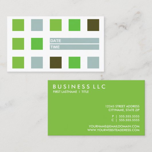 mod vierdelige afsprakenkaart ( groen ) afsprakenkaartje (Voorkant / Achterkant)