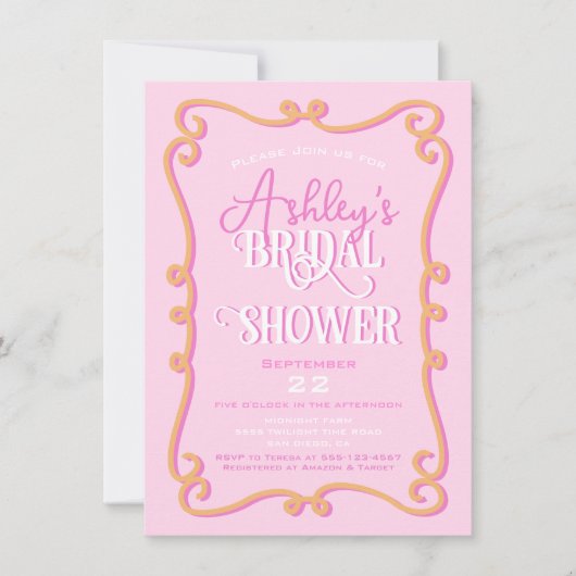 Mod Wavy Doodle Roze Sinaasappel Vrijgezellenfeest Kaart (Voorkant)