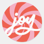 Mod Wavy Groovy Christmas Pink Red Joy Script Ronde Sticker (Voorkant)