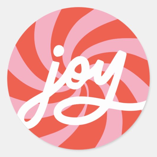 Mod Wavy Groovy Christmas Pink Red Joy Script Ronde Sticker (Voorkant)
