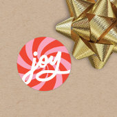 Mod Wavy Groovy Christmas Pink Red Joy Script Ronde Sticker