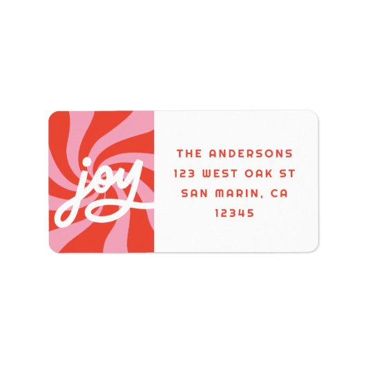 Mod Wavy Groovy Christmas Pink Red Retouradres Etiket (Voorkant)