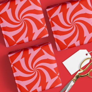 Mod Wavy Groovy Hippie Retro Kerst Roze Rood Cadeaupapier