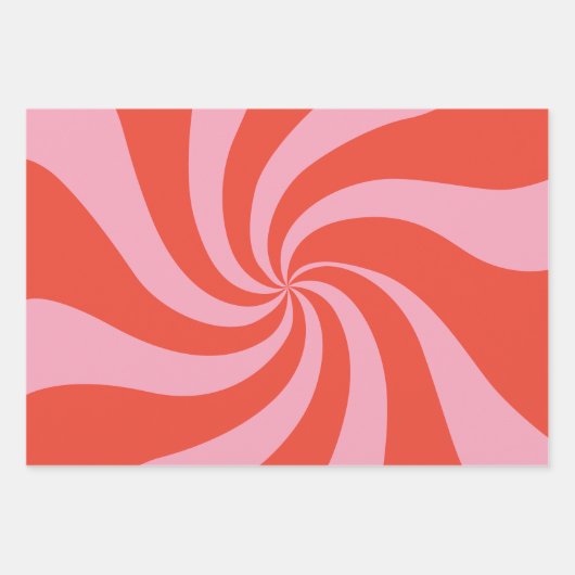 Mod Wavy Groovy Hippie Retro Kerst Roze Rood Inpakpapier Vel (Voorkant)