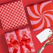 Mod Wavy Groovy Hippie Retro Kerst Roze Rood Inpakpapier Vel